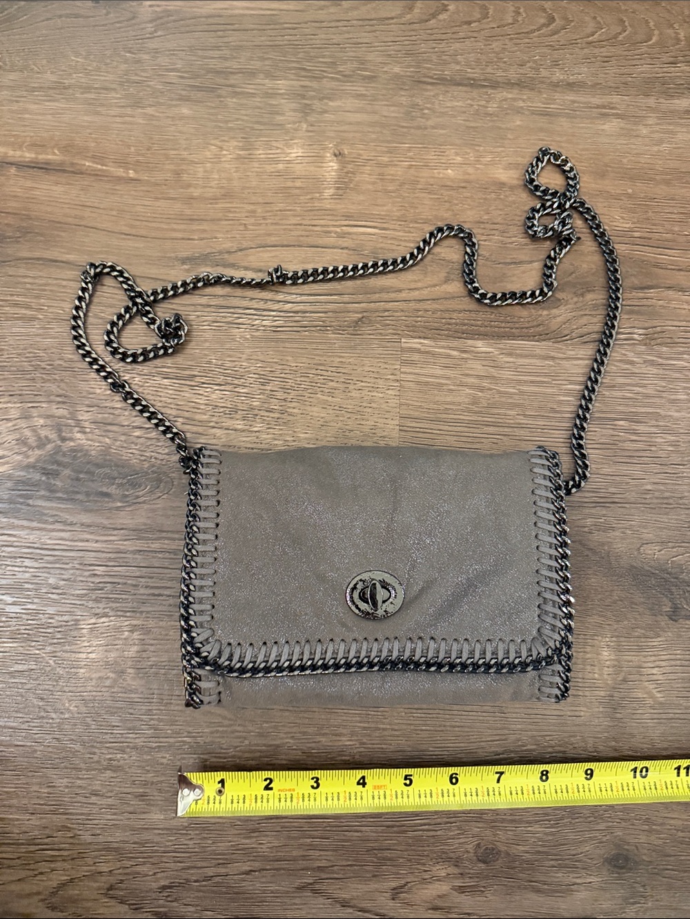Steve Madden Taupe Crossbody with Gunmetal Chain